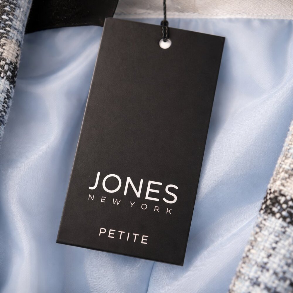 Jones New York Plaid Tweed Blazer NWT Petite Small Blue Jacket Open Front - Picture 12 of 13